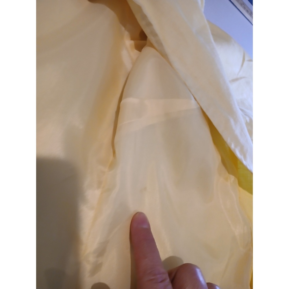 Linen Yellow Open Duster Jacket Mandarin Collar Long Sleeve Side Slit Blazer - Picture 10 of 14